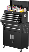 Greenvelly Metal Tool Chest,8-Drawer Rolling Tool Cart with Wheels,2 in 1 Detachable Tool Cabinets,Tool Box,Liners and Locking System for Garage,Warehouse,Workshop, Barbershop(Black)