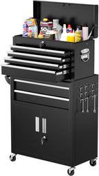 Greenvelly Metal Tool Chest,8-Drawer Rolling Tool Cart with Wheels,2 in 1 Detachable Tool Cabinets,Tool Box,Liners and Locking System for Garage,Warehouse,Workshop, Barbershop(Black)