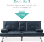 Best Choice Products Faux Leather Upholstered Modern Convertible Futon, Adjustable Folding Sofa Bed, Guest Bed w/Removable Armrests - Blue