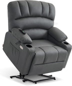 MCombo Power Lift Recliner Chair for Elderly, Lift Chair with Heat and Massage, Extra Wide Lift Recliner for Big People, Faux Leather R7096 (Medium-Wide, Grey)