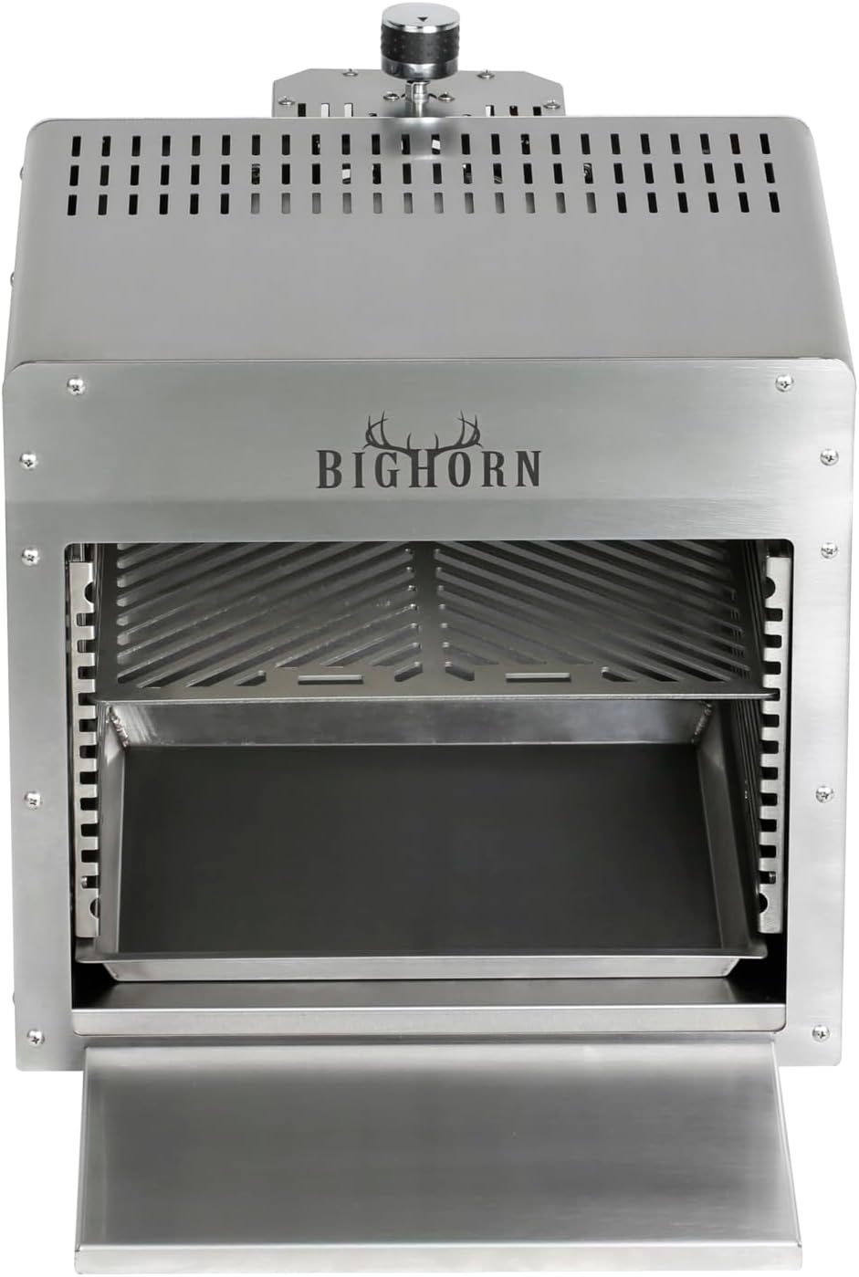 BIG HORN OUTDOORS 1500°F Small Infrared Propane Gas Grill – Portable Steak Broiler & Sear Station  Outdoor Salamander BBQ with Pizza Stone  Stainless Steel