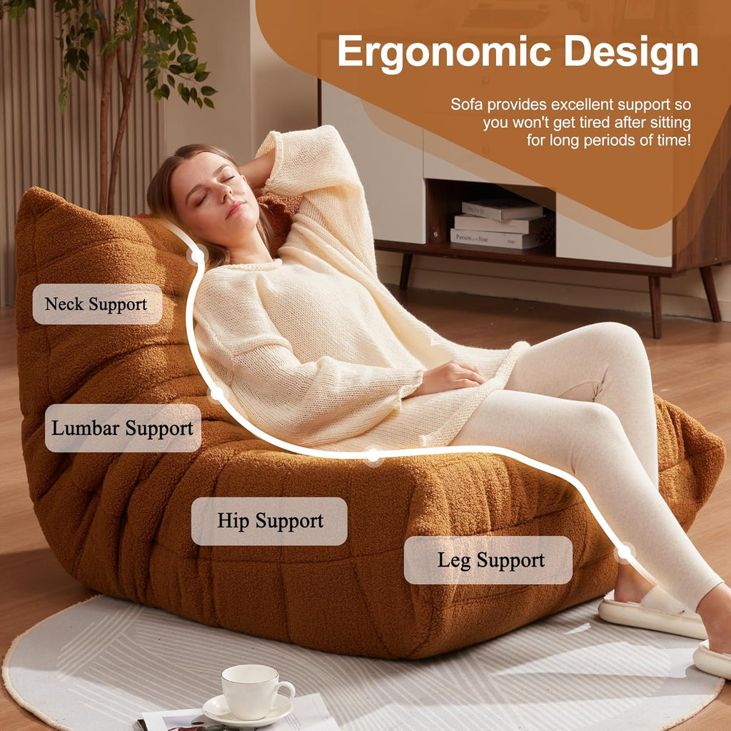 Bean Bag Chairs for Adults Giant Bean Bag Chair Memory Foam BeanBag Chair Bean Bag Sofa with Filler Faux Fur Fireside Beanbags Lazy Sofa for Living Room Bedroom Office (Brown Teddy, Single)