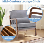 DUMOS Mid Century Accent Chair, Modern Living Room Chair with Arms and Waist Cushion, Reading Chairs for Adults, Lounge Chair for Bedroom, Solid Wooden Frame,Classic Grey
