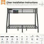 Twin XL Over Queen Bunk Bed, Metal Bunk Bed Frame Heavy Duty Bunk Beds Loft Bed Frame with Ladder and Guardrail Metal Slats No Box Spring Required for Adults Teens, Black