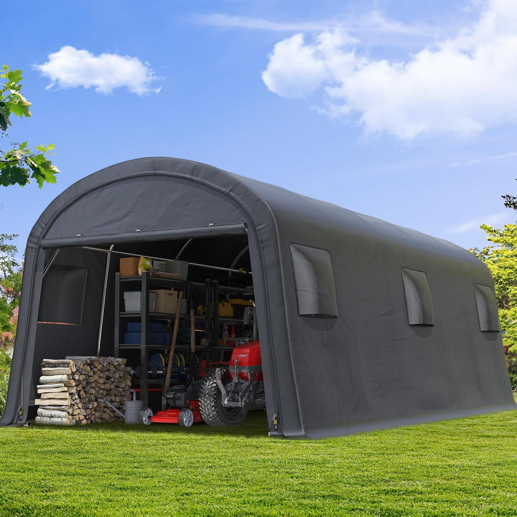 ADVANCE OUTDOOR 13x20 ft Large Space Garage Tent Carports with 2 Roll up Doors & Vents Outdoor Portable Storage Shelter for Vehicle Truck Boat Anti-UV Snow Resistant Waterproof, Gray