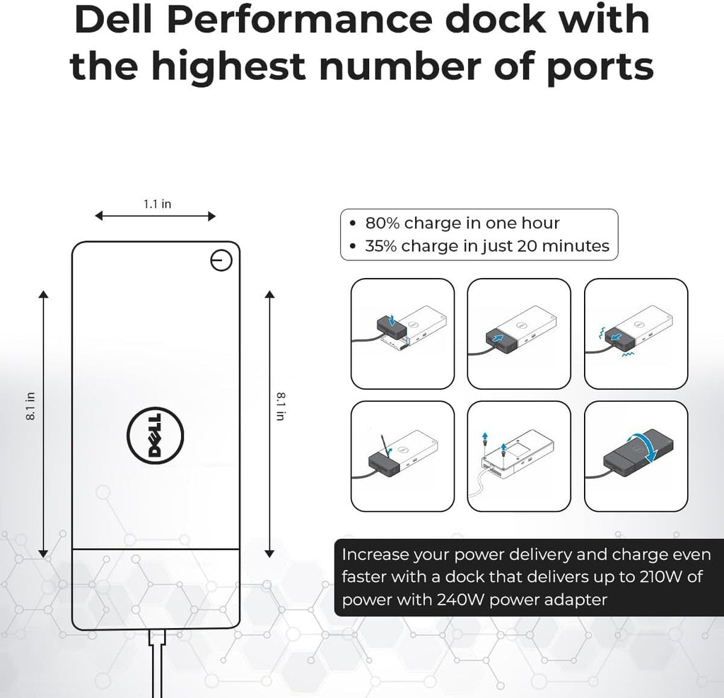 WD19DCS Dell Docking Station Dual Monitor - 4K Display  1 Year Warranty  USB-C Performance Dock with 240W Adapter  Anyhdd HDMI  DisplayPort  USB-C Cables & Cloth (New)