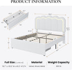 SHA CERLIN Upholstered Full Size Bed Frame with LED Lights and Large Storage Drawer, Velvet Platform Bed with Adjustable Wavy Headboard, Noise Free, Easy Assembly, No Box Spring Needed, Soft White