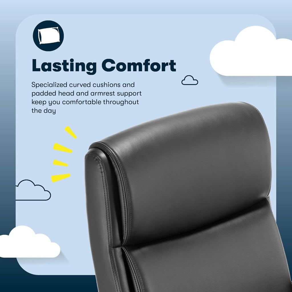 Serta Comfort Ergo Executive Office Chair, Ergonomic Mid-Back Design with Lumbar Support, Semi-Plush Double-Layer Seat Cushion, Padded Armrests, Swivel Metal Base, Bonded Leather, Black
