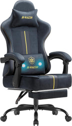 Homall Gaming Chair with Massage & Footrest, Ergonomic Computer Office Chair, High-Back Racing Style Reclining Chair with Adjustable Lumbar Support, Breathable Tech Fabric for Adults (Dark Black)