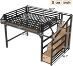 Bellemave Full Loft Beds with Storage Beside Shelves and Wardrobe, Metal Loft Bed with LED Lights and USB Ports, Heavy-Duty Loft Bed Frame for Teens, Adults, Noise-Free & Space-Saving, Black+Natural