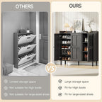 ONBRILL Shoe Cabinet with 3 Doors and Adjustable Shelves, 30 Pairs Shoe Storage Cabinet, 40 Inch Tall Farmhouse Shoe Rack Shoe Organizer Cabinet for Entryway Living Room Closet, Black