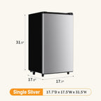 Mini Fridge with Freezer, 3.2 Cu.Ft Mini Refrigerators, Small Beverage Fridge with Adjustable Thermostat, for Bedroom, Office, Dorm, Single Door, Quiet & Energy Saving, Silver