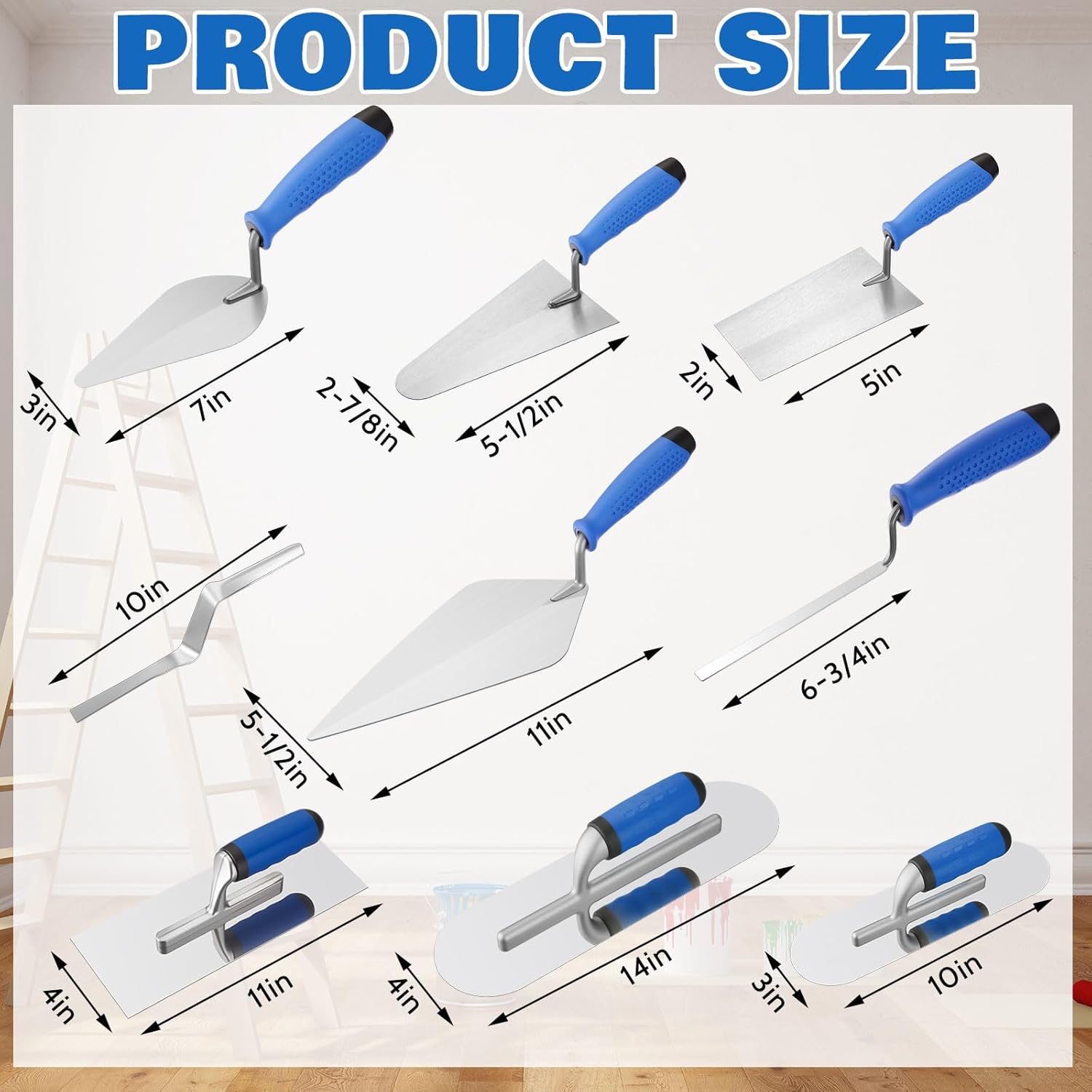 SiliFine 18 Pcs Masonry Trowel Construction Tool Kit with Tool Bag, Includes Putty Knives, Gloves Rebar Hooks, Stainless Steel Tools for Home, DIY, Concrete Masonry Work(Blue)