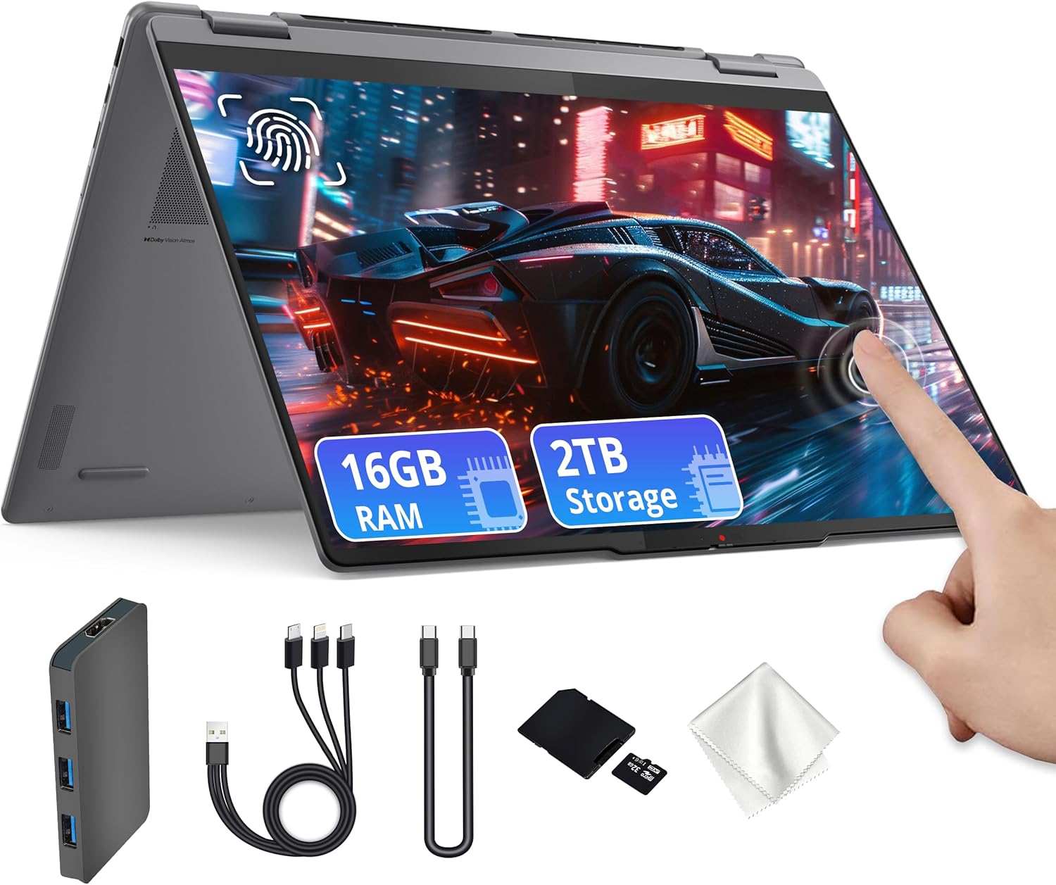 Lenovo Yoga 7i 2-in-1 16" 2K Touchscreen Laptop  Intel Core Ultra 7 256V  16GB LPDDR5X  2TB(1TB SSD&1TB Docking Station)  Intel Arc Graphics  Numeric Keypad  Copilot+ PC  Wi-Fi 7  Win 11  Gray