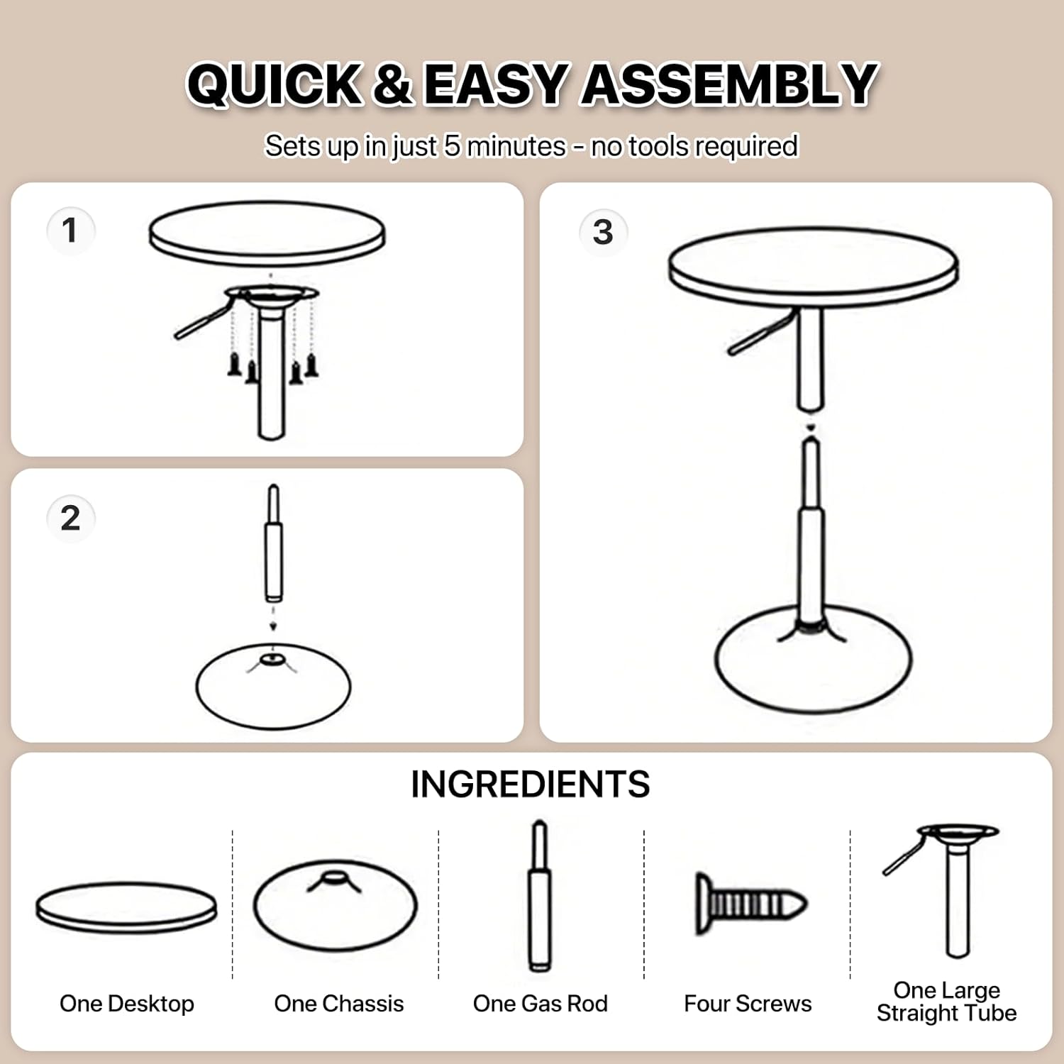 Magshion 23.5'' Round Adjustable Height Wood Bar Pub Table Adjustable Range 27.5"-36" Living Room Dining Room Bar Cocktail Table