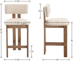 Mid Century Modern 26" Counter Bar Stools Set of 2, Farmhouse Comfy Upholstered Wooden Counter Height Barstools with Footrest for Kitchen Island/Home Bar/Cafe, Linen Beige White