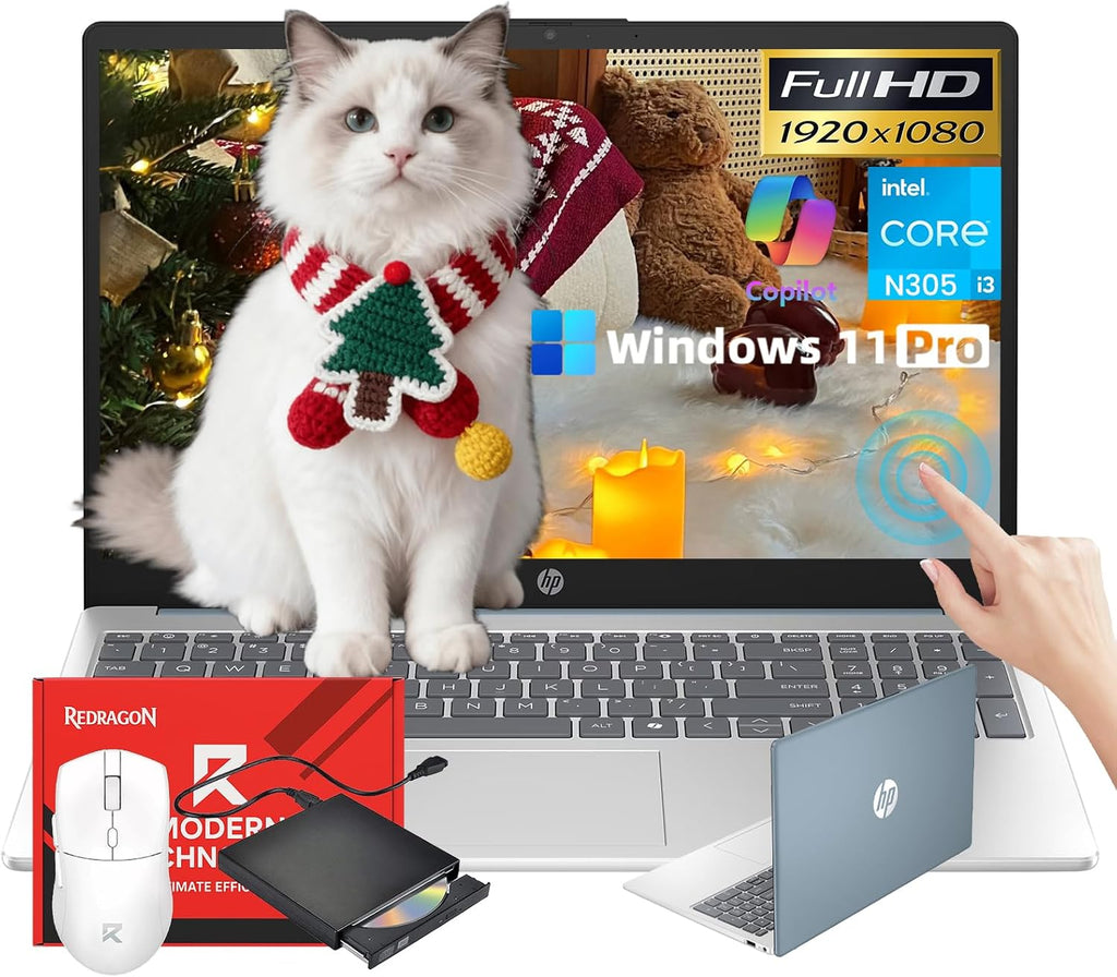 HP 15.6" FHD Touchscreen Student Laptop - Intel 8-Core i3-N305(Up to 3.8GHz) 32GB DDR4 RAM 1TB SSD  Laptop Computer with HD Private Webcam Fast Charge Copilot AI WiFi 6 Win11  w/Redragon Accessory