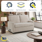 Serta® Darnold 53.5" Pull-Out Sleeper Loveseat, Twin Size, Dreamcoil® Comfort, Memory Foam Pull-Out Mattress, USB-C and USB-A Power Ports, Soft Corduroy Fabric, Beige
