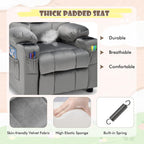 MAT EXPERT Kids Recliner, Velvet Adjustable Reading Chair w/ 2 Cup Holder, 3 Side Pocket Storage & Footrest, Kids Couch Gaming Chair, Toddler Lounge Chair for Boys Girls, Kids Room Playroom (Grey)