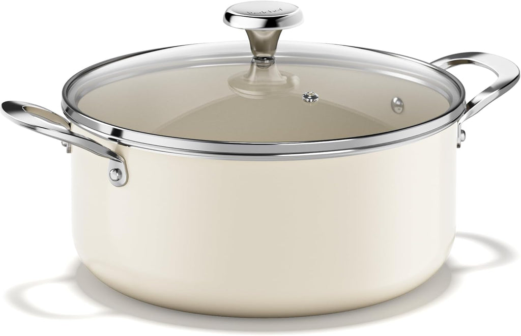 Redchef Cooking Pot Set Induction 5Qt, Saucepan Set 2.5/3.5Qt and 5 Qt Stock Pot with Lid, Compatible All Cooktops, Even Heat, Stay-Cool Handles, PTFE PFAS Free (Beige)