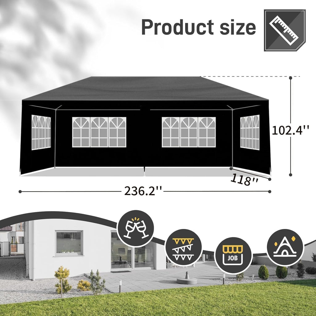 Party Tent, Tents for Parties, Outdoor Gazebo Wedding Patio Camping Carport Canopy Shade Canopy with Removable Sidewalls, Outside Event Tent for Garden, Backyard (10'x20' Six Sides Black)