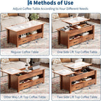 GarveeHome Coffee Table Lift Top, Convertible Coffee Table with Wooden Lift Tabletop, 2 Drawers and Hidden Compartment, Central Table with Storage for Living Room Home Office, Brown