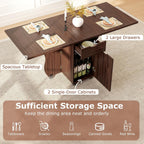Giantex 3-in-1 Folding Dining Table for 4-6, 69-Inches Drop Leaf Kitchen Table with 2 Drawers and 2 Cabinets, Lockable Wheels, Foldable Dinner Tables for Small Spaces, Dinette (Walnut)