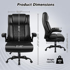 Big and Tall Office Chair 400LBS, Heavy Duty Executive Office Desk Chair with Flip-up Armrest, Ergonomic Swivel High Back Office Chairs with Lumbar Support, PU Leather, Black