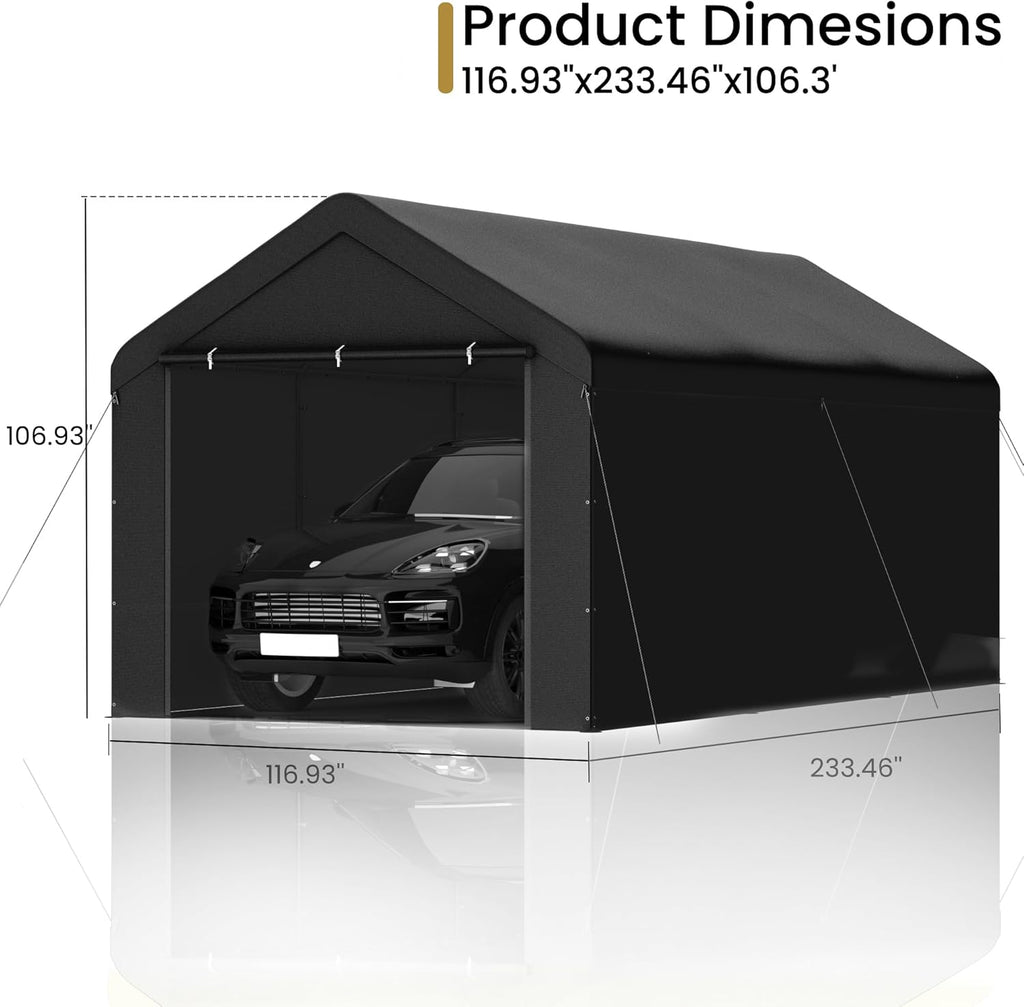 GOJOOASIS Carport Canopy Heavy Duty 10x20 ft Party Tent Portable Car Garage with Sidewalls (10 x 20 ft Black)
