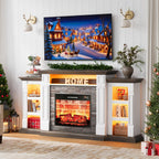 Naice 72" Electric Fireplace with Mantel and Cabinets, Fireplace TV Stand for TVs up to 80", LED Light & Power Outlet, 23in Insert Heater w/Realistic Red Brick Flame for Living Room Bedroom,Brown