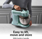 Hamilton Beach Electric Stand Mixer, 4 Quarts, Dough Hook, Flat Beater Attachments, Splash Guard, 7 Speeds with Whisk, Easy-Carry Top Handle, Aqua