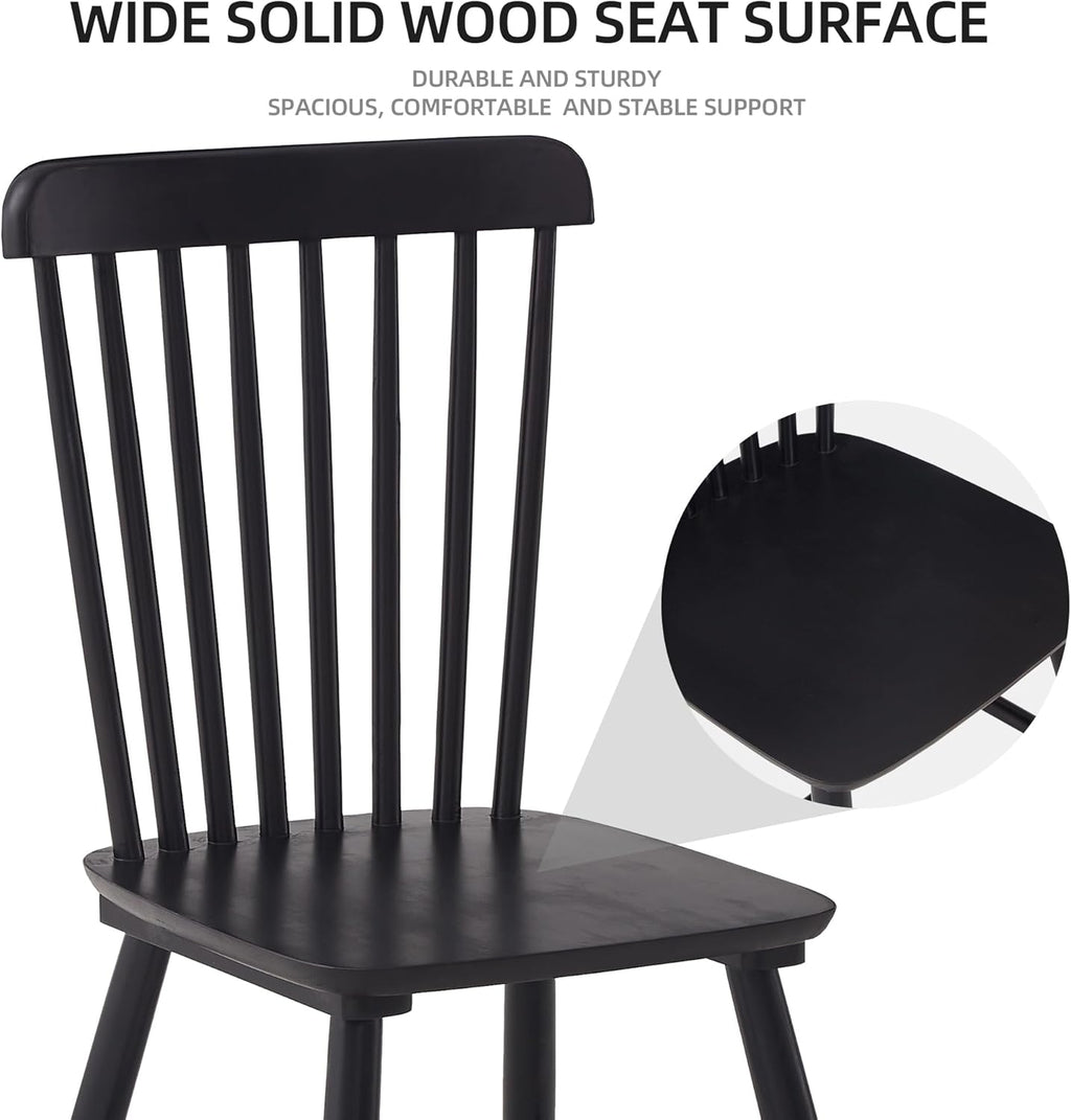 Black Windsor Dining Chairs Set of 4 Wooden Dining Chairs Spindle Back Dining Room Chairs, Modern Farmhouse Solid Wood Kitchen Chairs for Living Room, Restaurant, Cafe