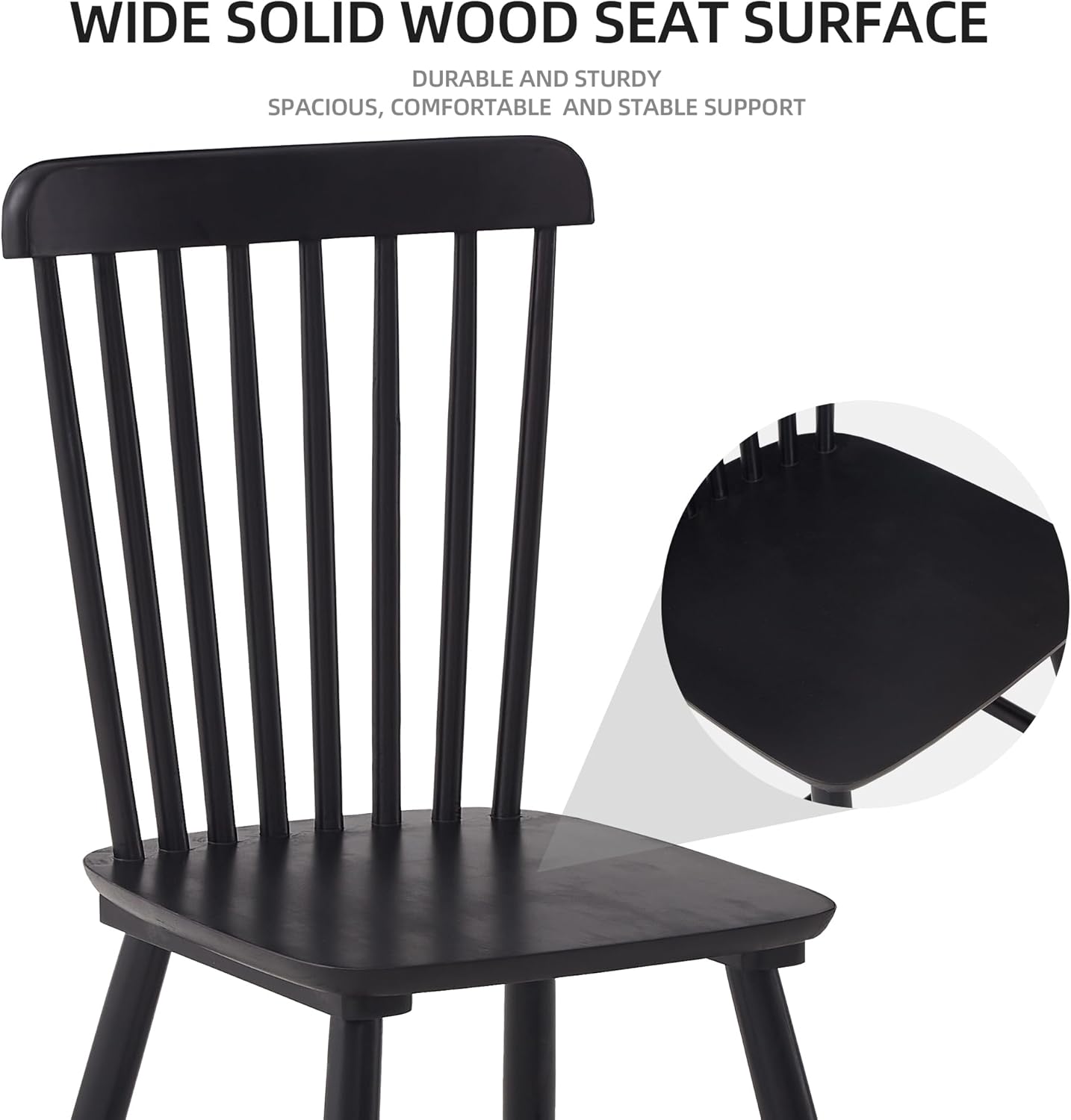 Black Windsor Dining Chairs Set of 4 Wooden Dining Chairs Spindle Back Dining Room Chairs, Modern Farmhouse Solid Wood Kitchen Chairs for Living Room, Restaurant, Cafe