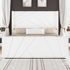 BarnFurin Queen Size Bed Frame, Velvet Upholstered Platform Bed with Geometric Tufted Headboard & Footboard, Wingback Design, Mattress Foundation with Wooden Slats, Cream White