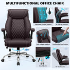 Office Chair, Big and Tall Ergonomic Desk Chair, Executive Leather Computer Chair with Adjustable Lumbar Support, Comfy Gaming Chair with Flip Up Arms, Swivel PC Chair with Rocking Function, Coffee