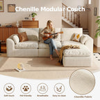 108'' Boneless Cloud couches for Livingroom,Sectional L-Shape Couch with Ottoman,3 Seater Convertible Modular Soft Sofa,White