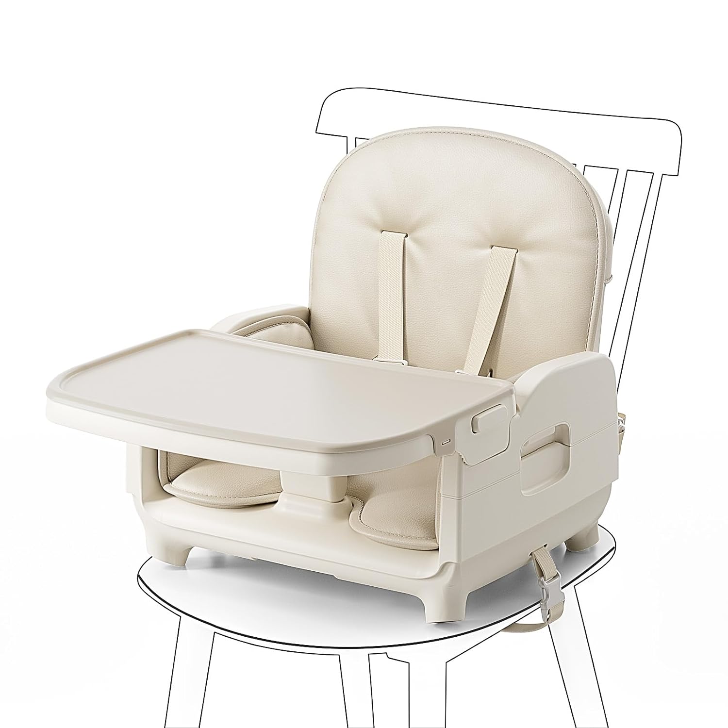 Obee Odee 3-in-1 Portable Baby High Chair for Babies and Toddlers, Convertible Easy Clean Infant Foldable Highchair with Adjustable Legs & Dishwasher Safe Tray, Beige