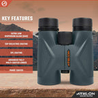 Athlon Optics 8x42 Midas UHD Gray Binoculars with ED Glass for Adults and Kids  High-Powered Binoculars for Hunting  Birdwatching  and More