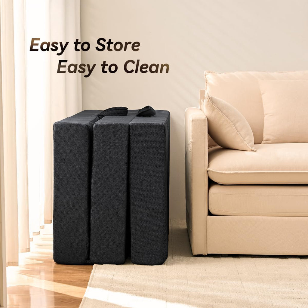 Trifold Mattress, 6 Inch Memory Foam Tri-Fold Mattress Queen Size, Foldable Sofa Bed with Washable Cover, Handles and Non-Slip Bottom for Yoga, Living Room, Camping, 78"x 58" x 6", Black