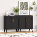 Rovaurx Set of 2 Storage Cabinet with 4 Doors, Modern Accent Bathroom Floor Cabinet, Buffet Cabinet Sideboard with Adjustable Shelves for Living Room, Entryway, Dining Room and Kitchen, Black