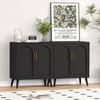 Rovaurx Set of 2 Storage Cabinet with 4 Doors, Modern Accent Bathroom Floor Cabinet, Buffet Cabinet Sideboard with Adjustable Shelves for Living Room, Entryway, Dining Room and Kitchen, Black