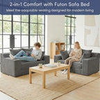 Boneless Couch Loveseat Sleeper, Convertible Sofa Bed Folding Couch Bed Foldable, 2 in 1 Boneless Chair Bed & Futon Sofa Bed, Small Pull Out Sofa with 4 Pillows for Living Room, Grey | No Assembly, Convertible, 2 in 1, Pull Out Handle, 4 Pillows