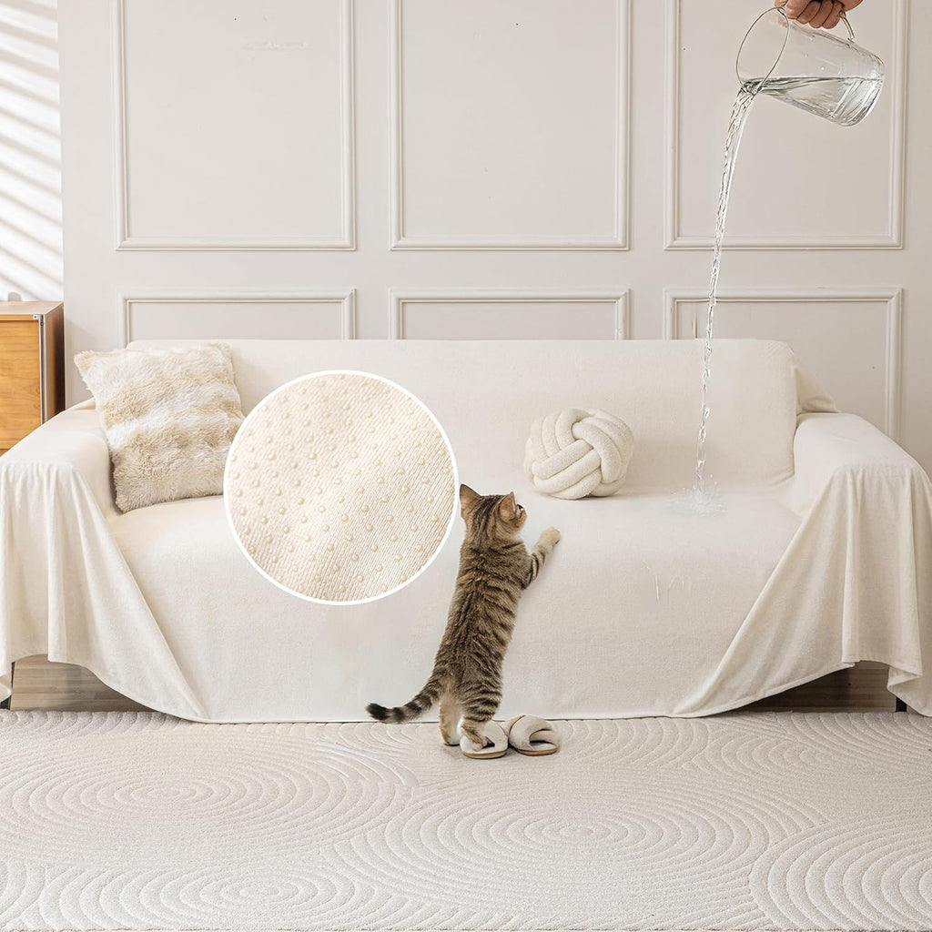 Waterproof Couch Covers for 4 Cushion, Non Slip Cat-Scratch Resistant Sofa Couch Covers for Dogs, L Shape Sectional Protectors Slipcovers, Large Furniture Covers for Pets, 91" x 150", Ivory