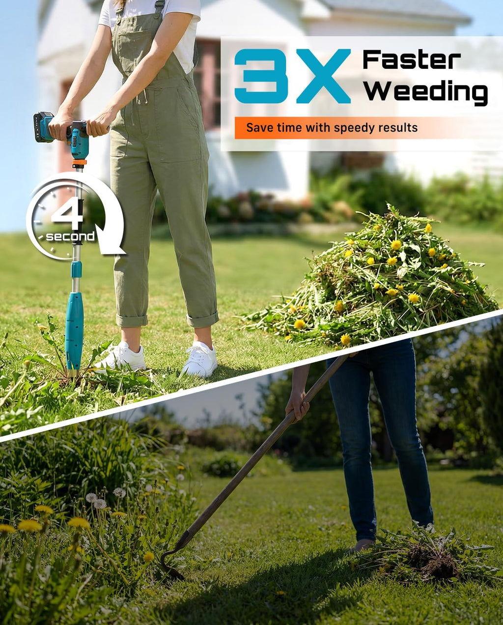 SEESII Stand-Up Weed Puller Tool with 40"-47" Adjustable Handle, High-Power 3-Claw Stainless Steel Spiral, 4S Deep Root Removal, One-Button Eject, Dandelion Remover & Crabgrass Puller for Garden