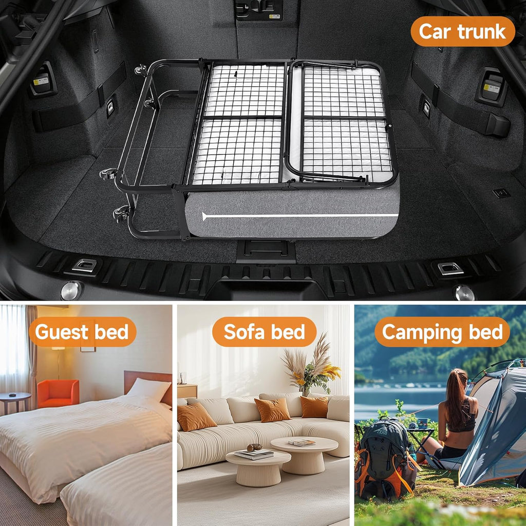 79" x 37" Twin Size Folding Bed for Adults with 5.2" Mattress, Sturdy Portable Foldable on Wheels with Storage Cover, Folding Guest Bed, Rollaway Bed with Metal Frame, Cot Size Extra