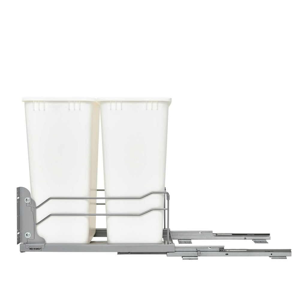 Rev-A-Shelf Double Pullout Trash Cans for Full Height Kitchen Cabinets 50 Quart 12.5 Gallon with Soft-Close Slides, White, 53WC-2150SCDM-211