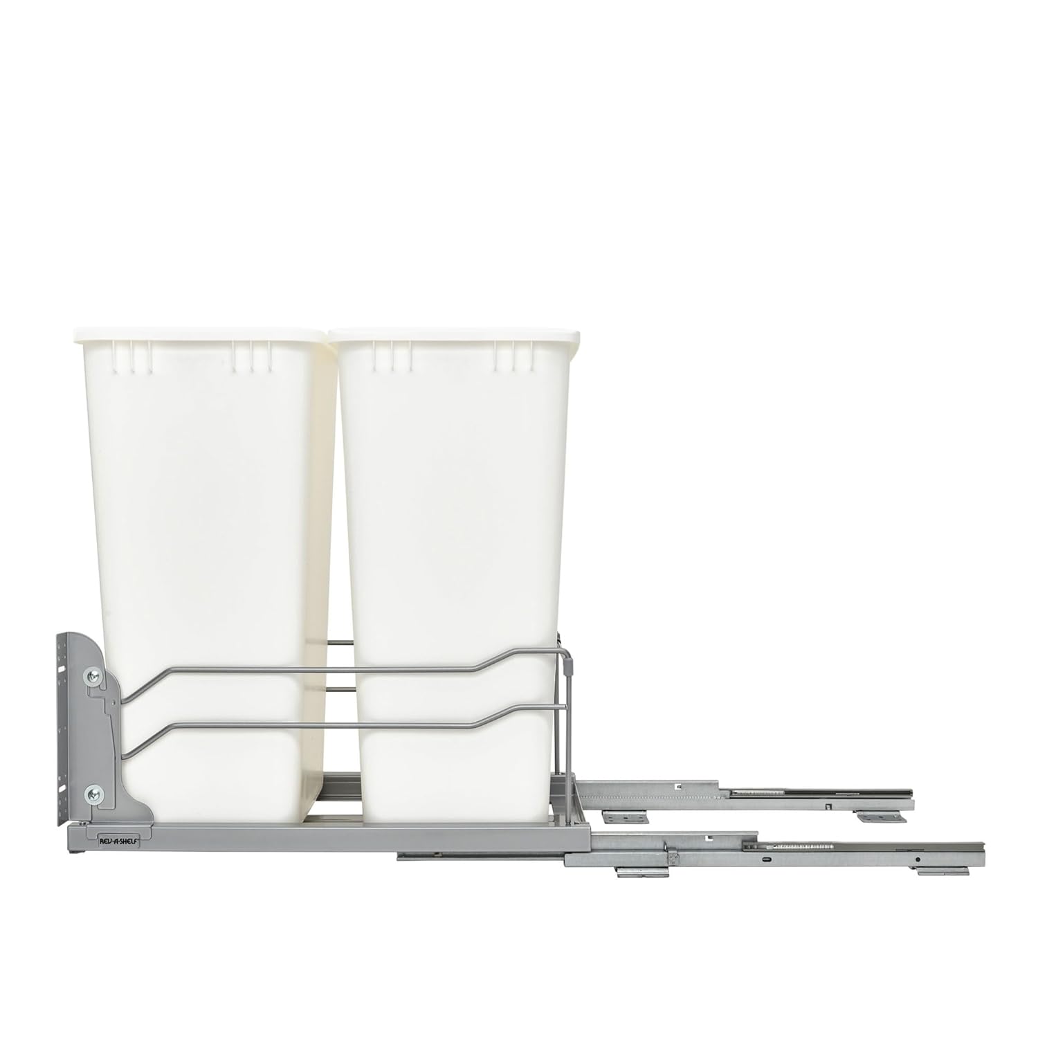 Rev-A-Shelf Double Pullout Trash Cans for Full Height Kitchen Cabinets 50 Quart 12.5 Gallon with Soft-Close Slides, White, 53WC-2150SCDM-211