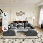 108" Plush Corduroy L Shaped Sectional Cloud Sofa Couch with Ottoman, Soft Deep Seat Modular Sectional Couches for Living Room,No Assembly. Grey
