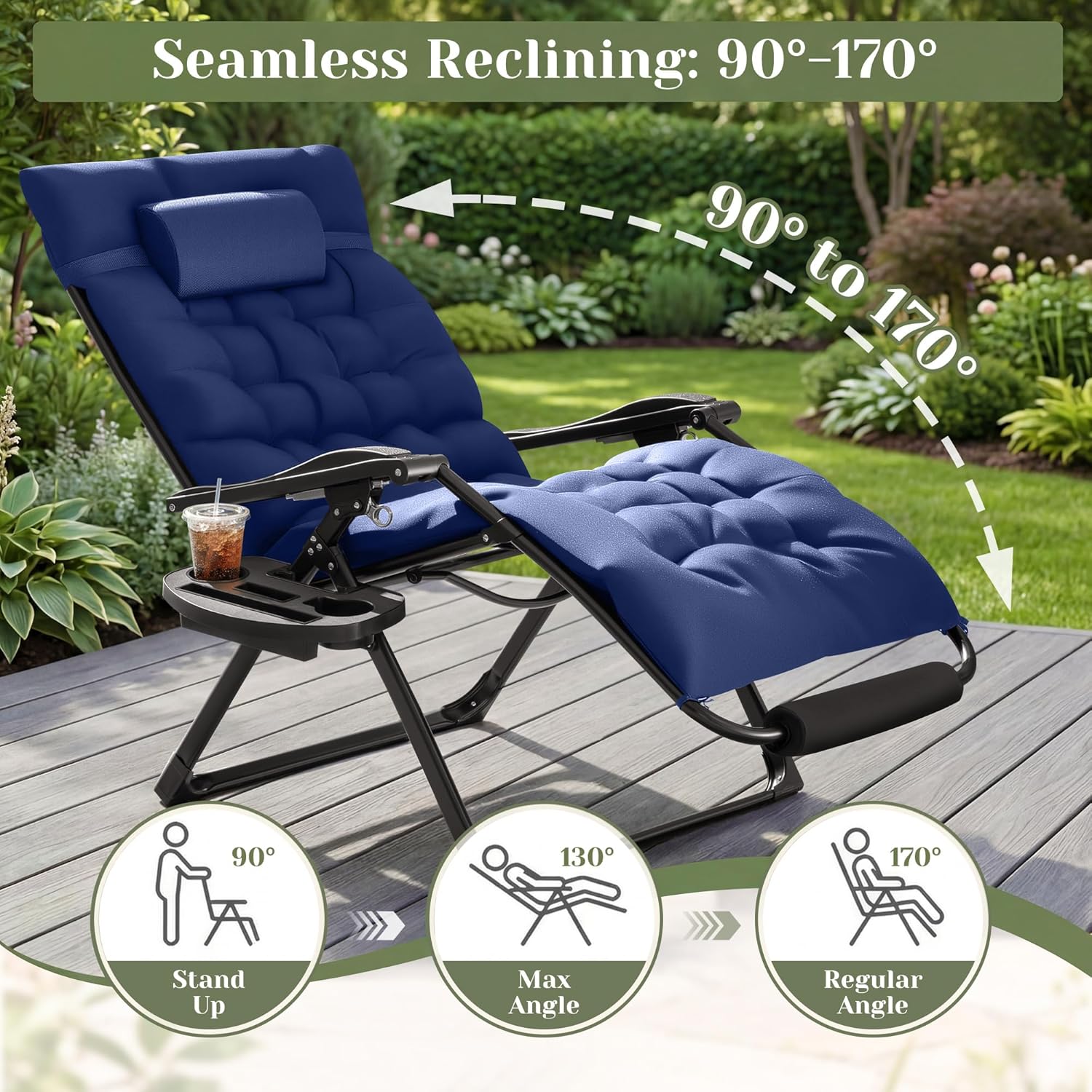 Homall Oversized Zero Gravity Chair, Set of 2 Recliner Lounge Chair with Removable Soft Cushion and Cup Holder, Adjustable Anti Gravity Chair Folding Patio Chairs Padded for Indoor and Outdoor (Blue)