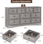 Grey 10 Drawer Dresser & TV Stand, 59" Large Dresser for Bedroom, Wooden Chests of Drawers, Rustic Storage Dressers Organizer for Bedroom, Hallway